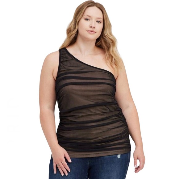 Torrid New Mesh One Shoulder Contrast Lining Top Black Plus 4 26 4X - Picture 1 of 10